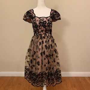 NWT H&M Champagne Tulle Black Appliqués Dress SZ 4